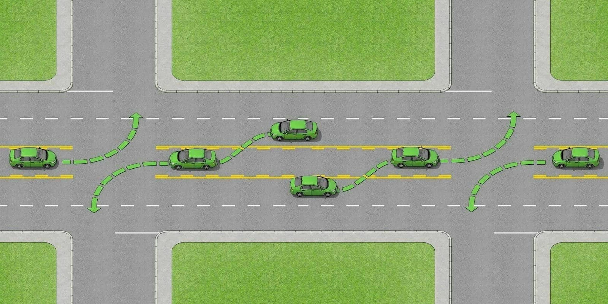 If a road has a center left turn lane and you intend to turn left, use the turn lane