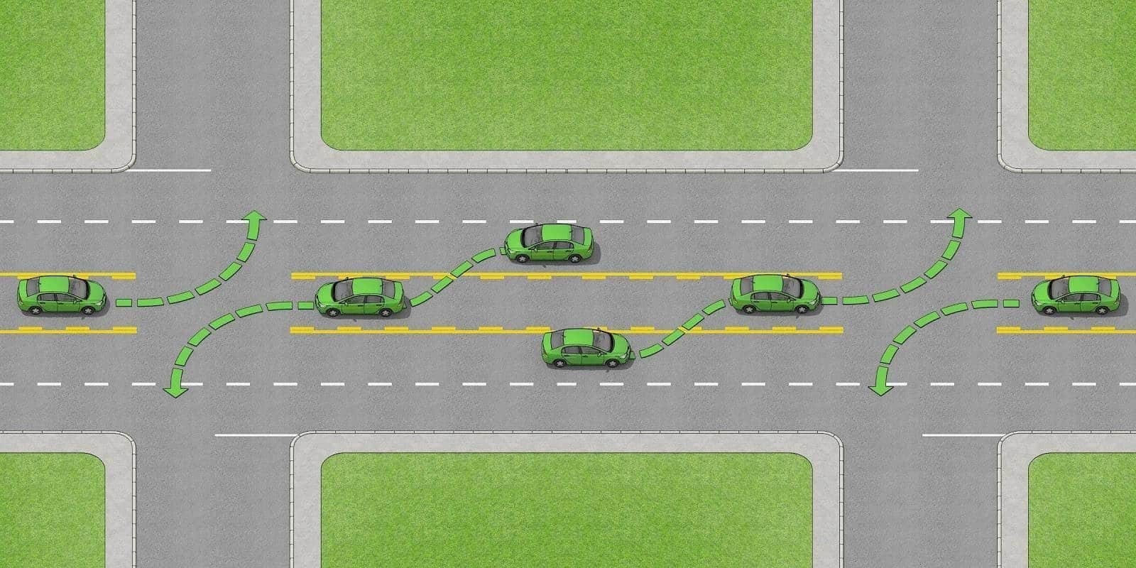 If a road has a center left turn lane and you intend to turn left, use the turn lane