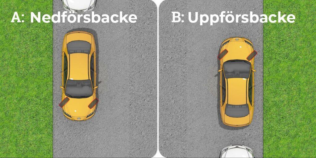 Parkering i nedförs- och uppförbacke utan trottoarkant
